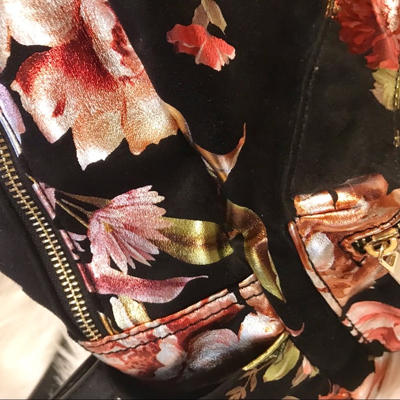 Floral mini faux suede foil accent backpack - Picture 5 of 7